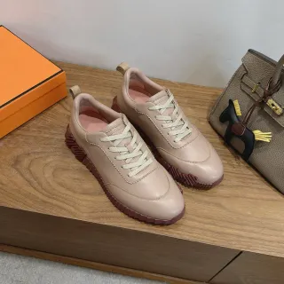 Hermès Oran Sneaker Beige Burgundy Leather Upper Serrated Rubber Sole Lifestyle Sneakers