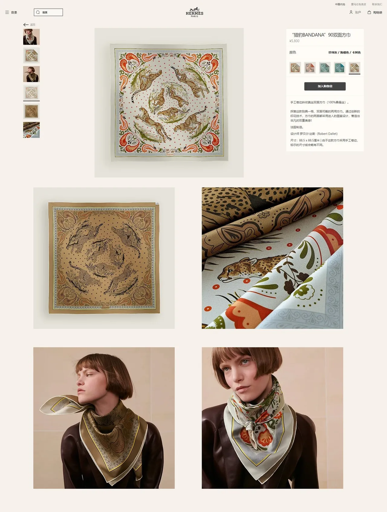 Hermès Printed Leopard and Paisley Silk Scarf 3