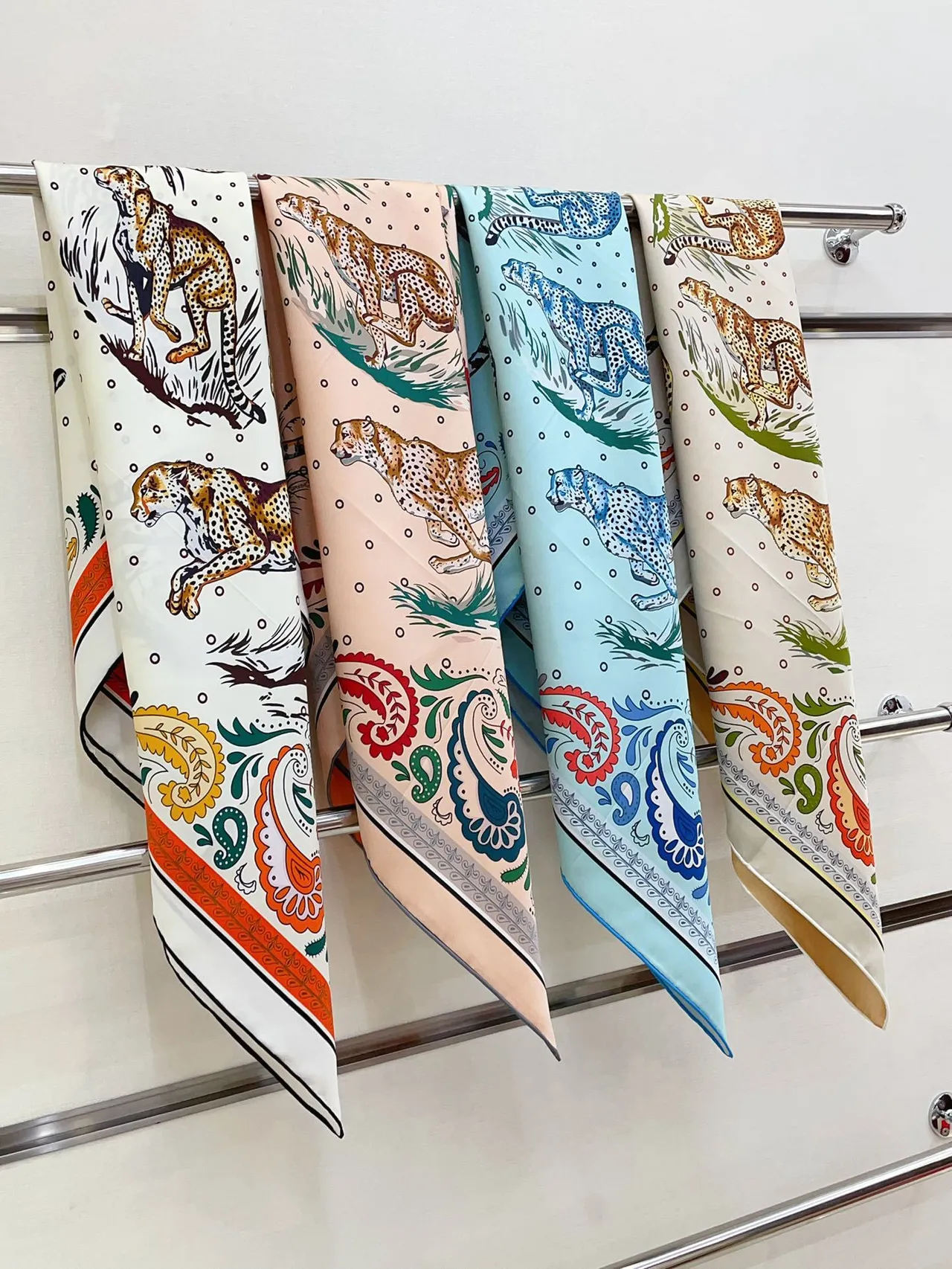 Hermès Printed Leopard and Paisley Silk Scarf 4