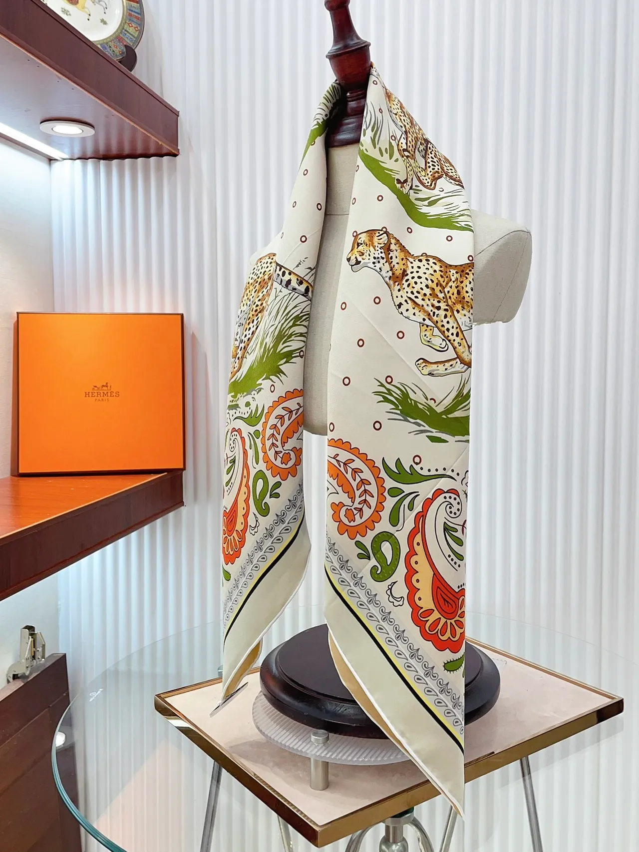 Hermès Printed Leopard and Paisley Silk Scarf 9