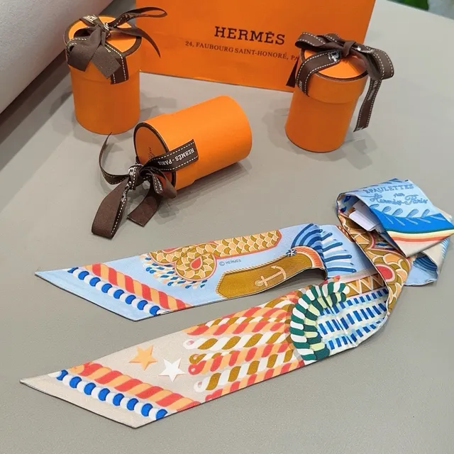 Hermès Printed Multicolor Star and Stripe Silk Scarf 7