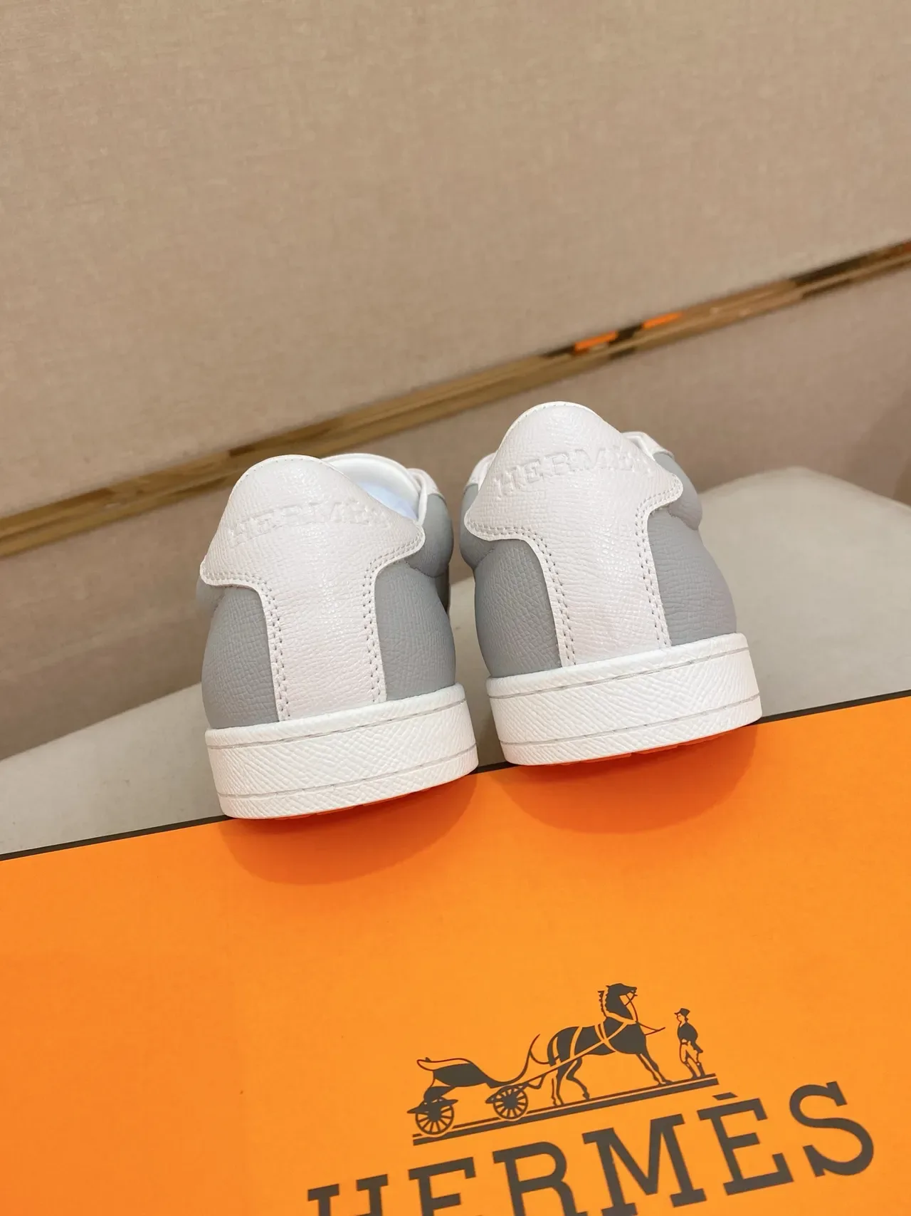 Hermès White Gray Low-Top Leather-Paneled Sneakers 3
