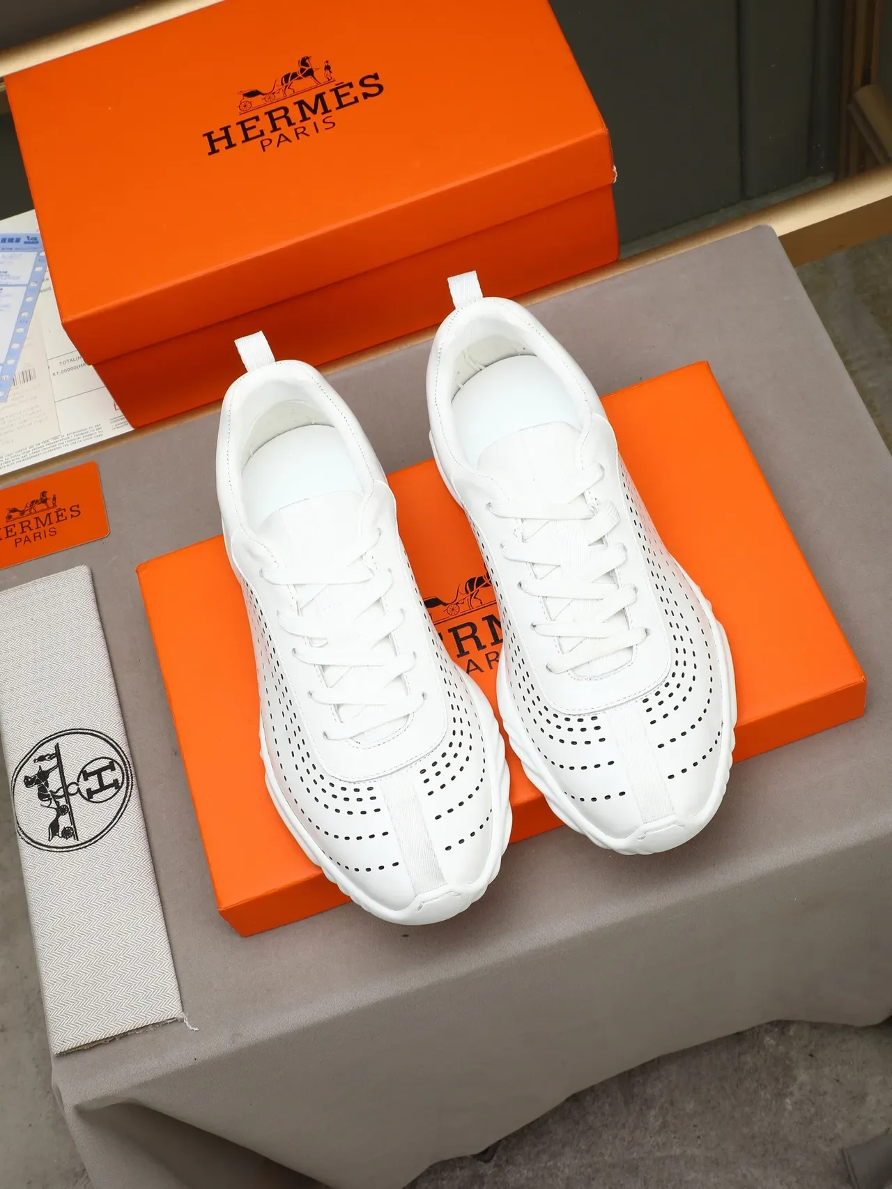 Hermès White Perforated Wave-Sole Lifestyle Sneaker 3