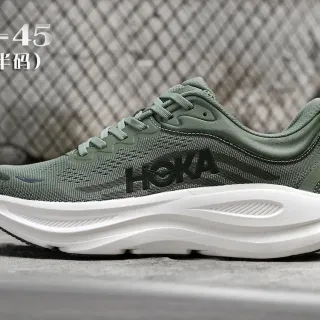 حذاء جري هوكا بلون أخضر أسودي أبيض، upper من الخياطة الهندسية، midsole كثيف مبطن