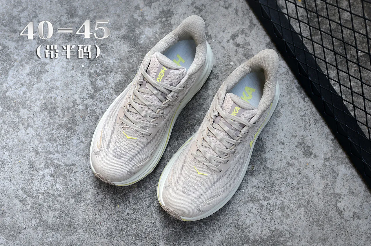 Hoka Beige Jaune Upper knit ingénierie Semelle intermédiaire sculptée épaisse Chaussures de running 4