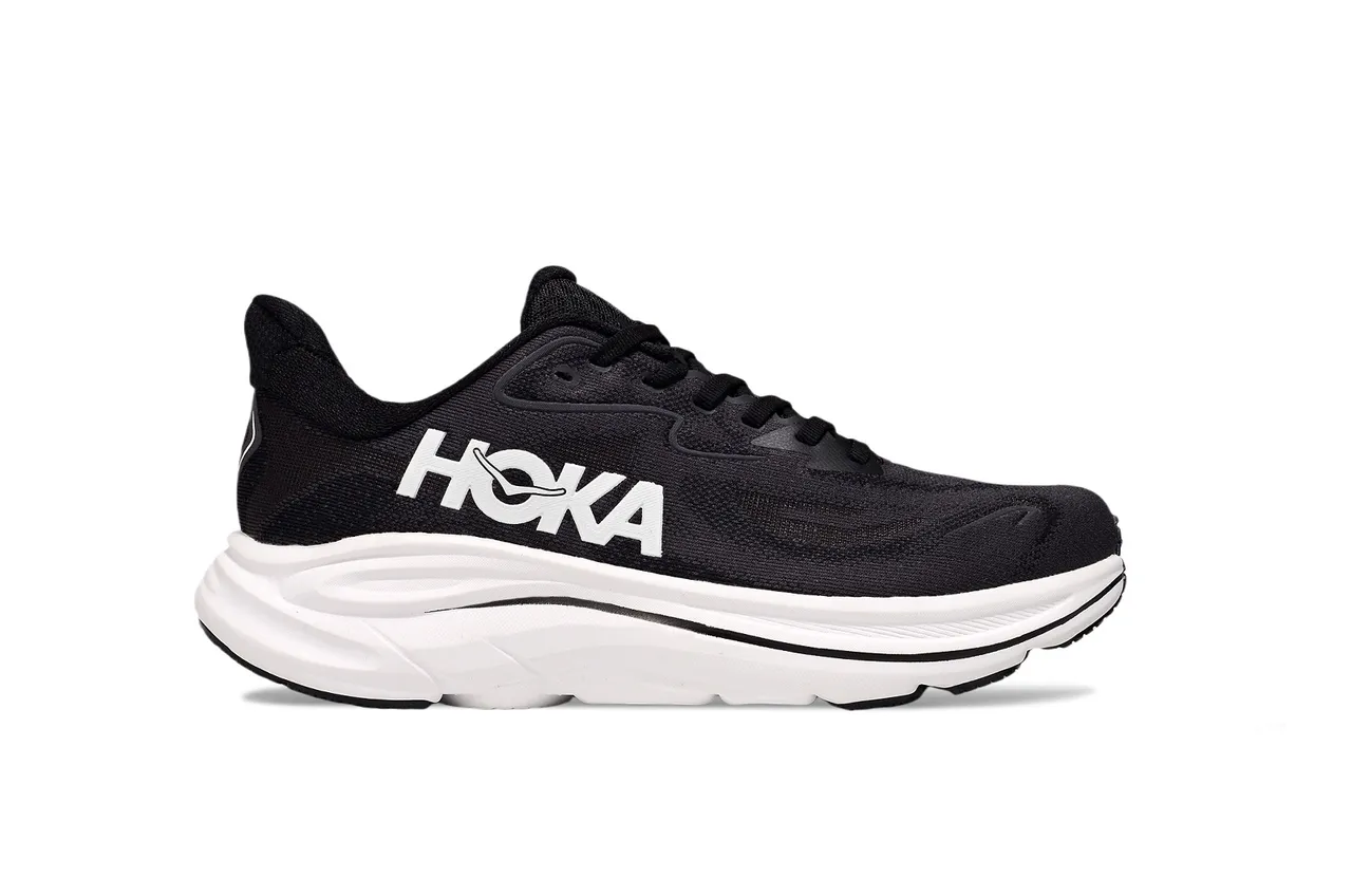 Hoka Preto Branco Superior Malha Engenhada Sola Intermediária Esculpida Tênis de Corrida 2