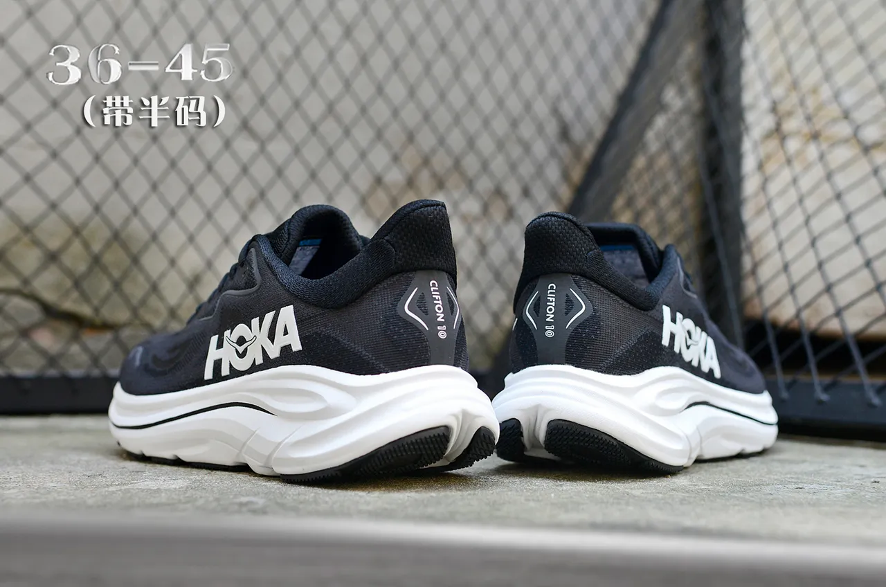 Hoka Preto Branco Superior Malha Engenhada Sola Intermediária Esculpida Tênis de Corrida 6