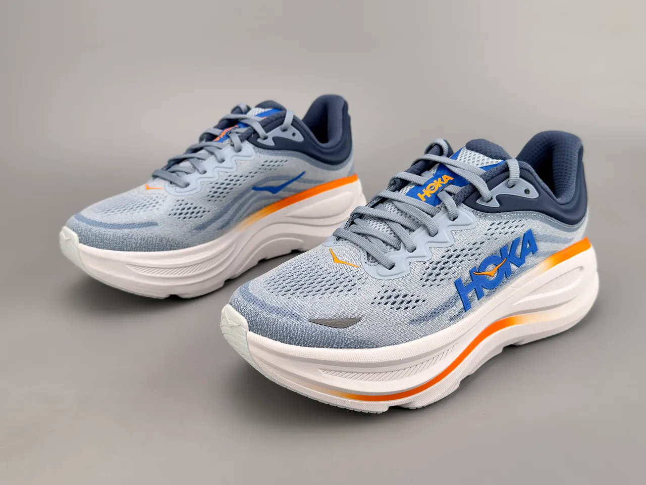 Hoka Blue Orange Engineered Mesh Upper Thick Cushioned Midsole Running Shoes 9