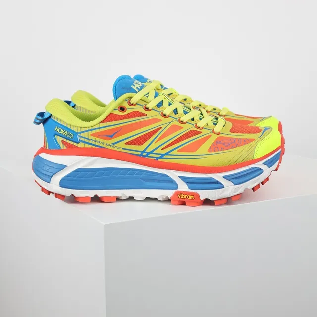 Hoka Mafate Speed 2 Neon Yellow Orange Blue chaussures de course 3