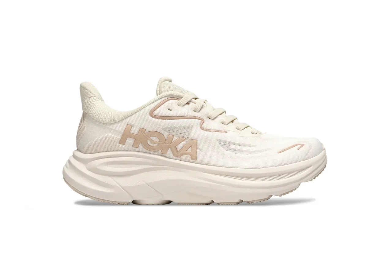 Hoka White Beige Engineered Knit Upper Sculpted Foam Midsole Running Shoes 2