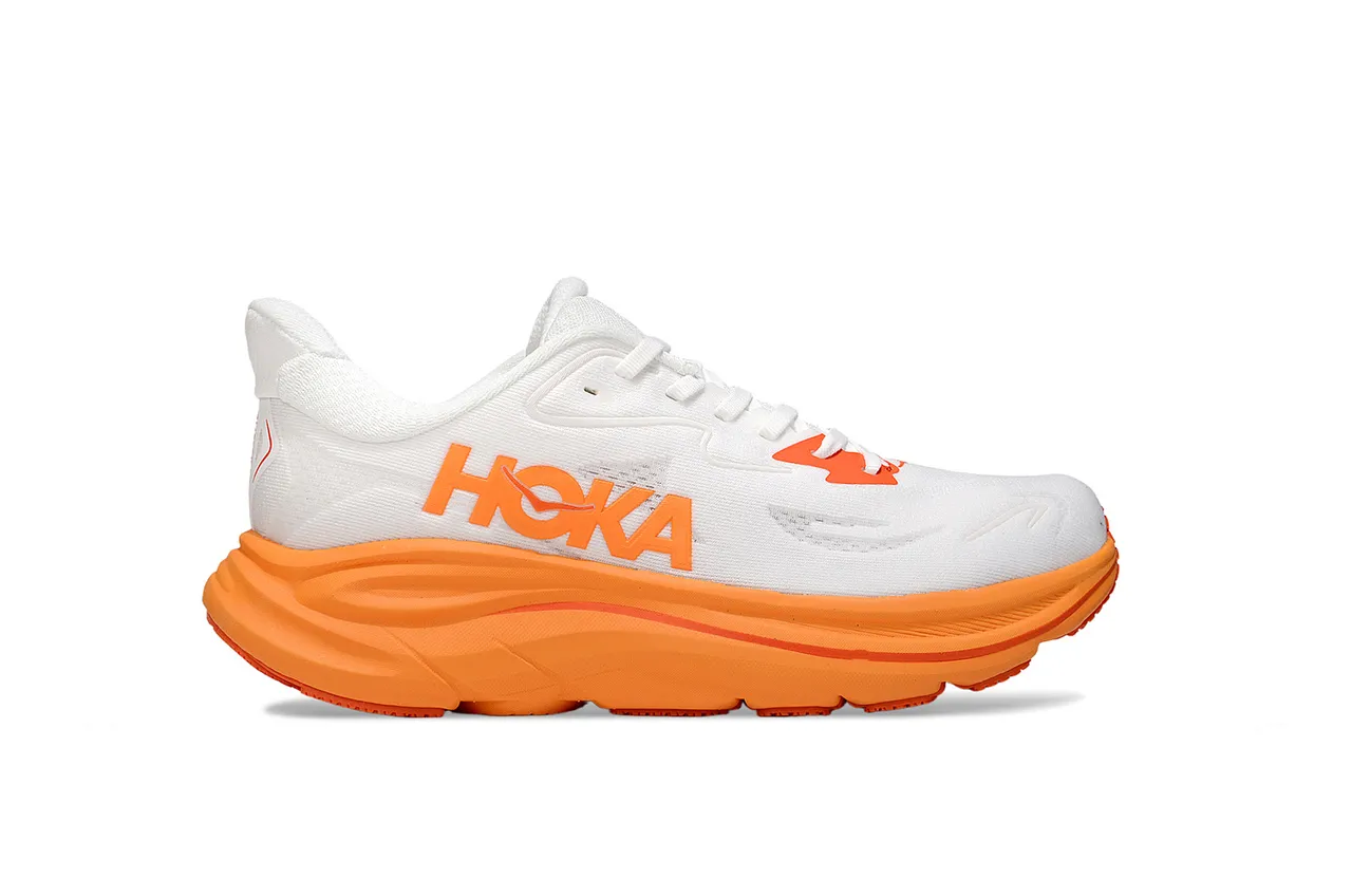 Hoka Blanc Orange Semelle Maximaliste Rembourrée Haut en Maille Conçu Chaussures de course 2