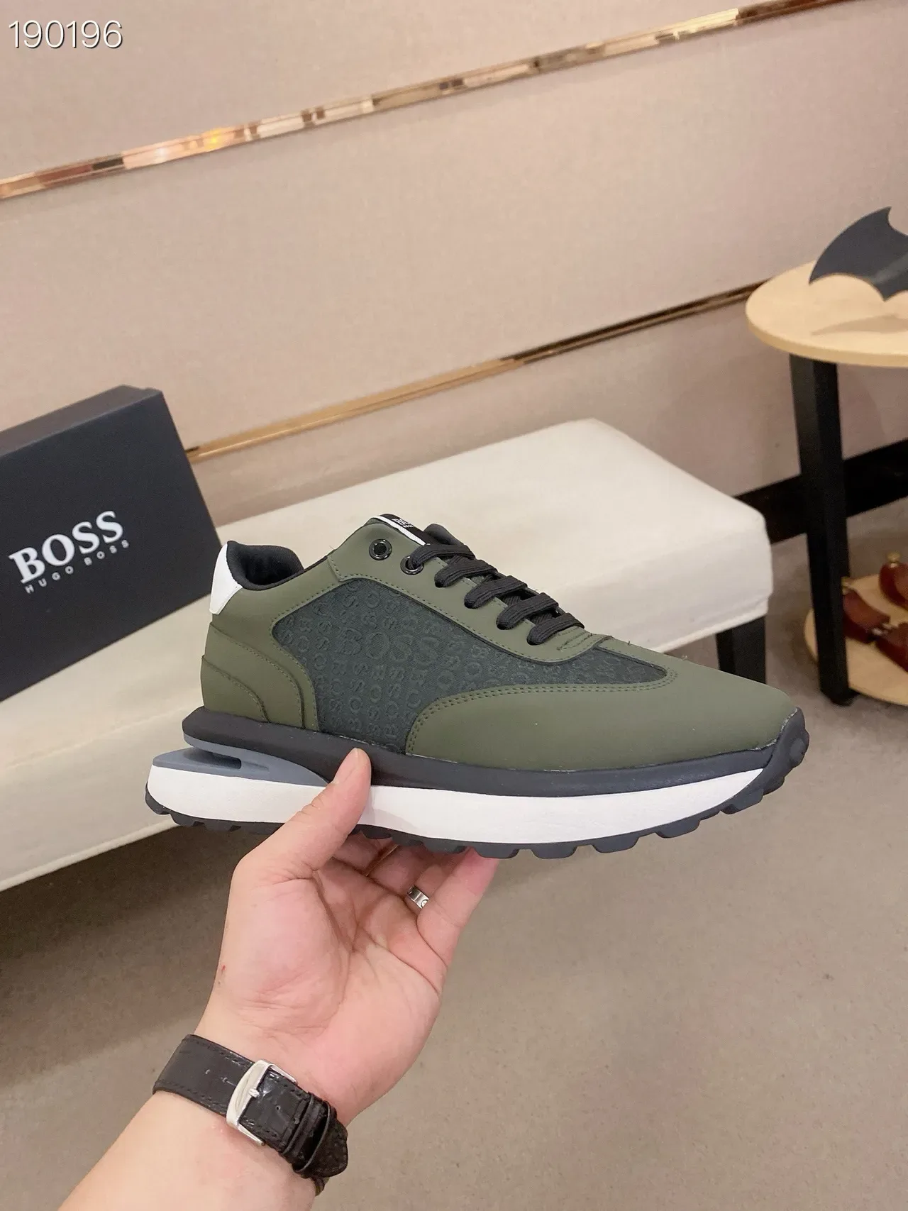 Hugo Boss Chaussures Lifestyle Vert Militaire Noir Olive Et Supérieur Monogrammé Semelle Multicouche 6