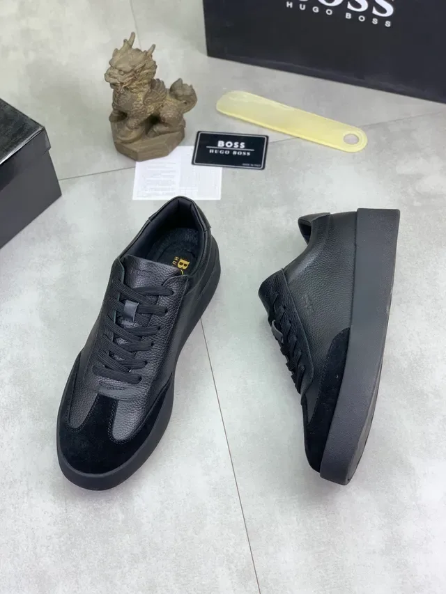 Hugo Boss Black Leather and Suede Platform Lifestyle Sneaker 5