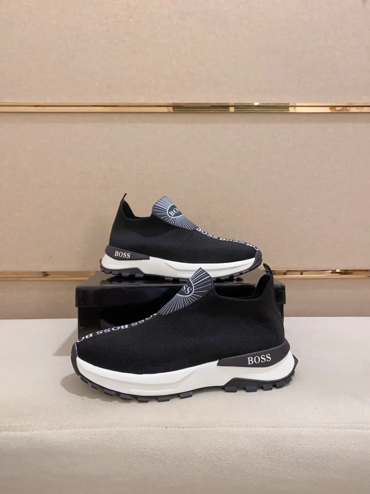 Hugo Boss Black White Knit Slip-On Chunky Sole Sneakers 4