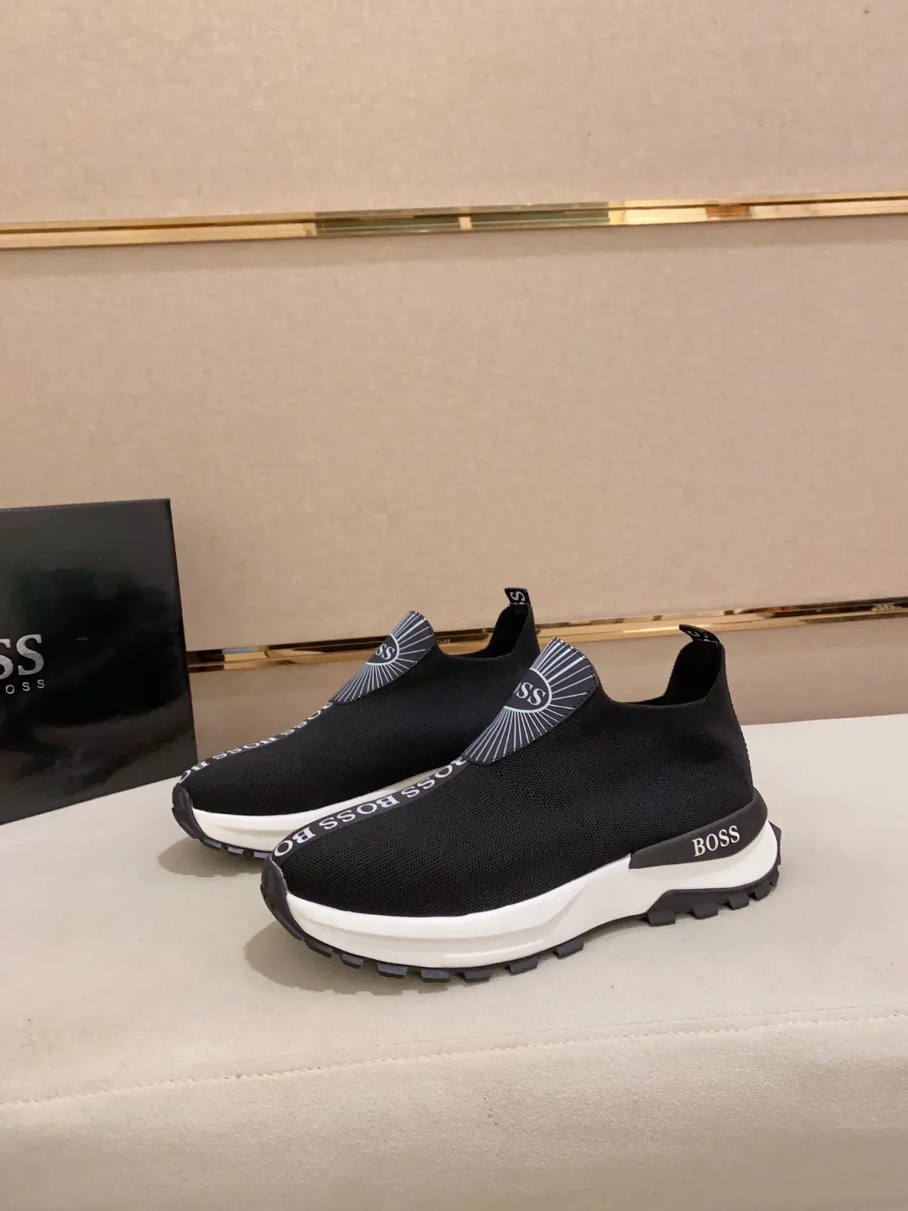 Hugo Boss Black White Knit Slip-On Chunky Sole Sneakers 5