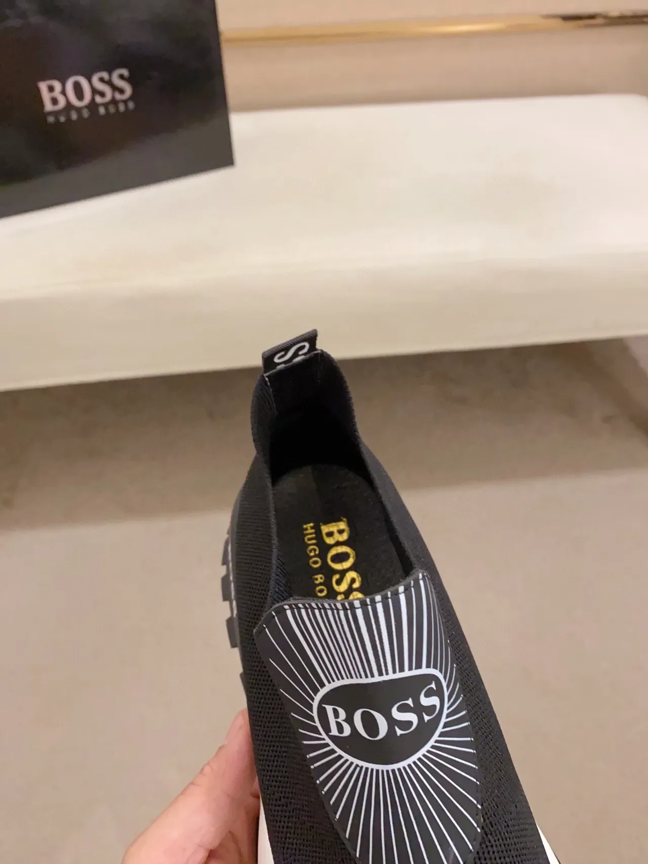 Hugo Boss Black White Knit Slip-On Chunky Sole Sneakers 6