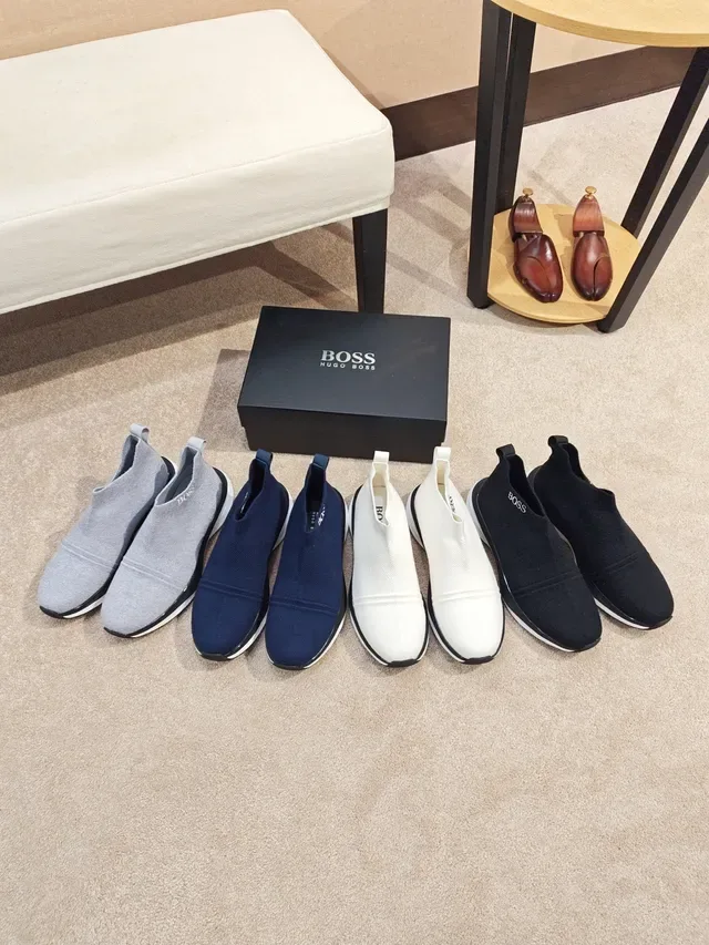 Hugo Boss Black White Knit Sock-Fit Upper Slip-On Construction Lifestyle Sneakers 2