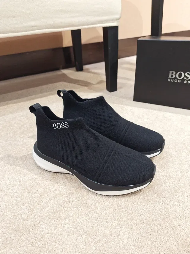 Hugo Boss Black White Knit Sock-Fit Upper Slip-On Construction Lifestyle Sneakers 5