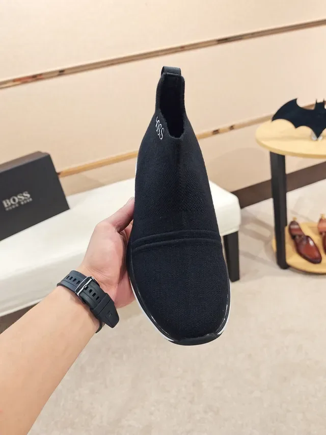 Hugo Boss Black White Knit Sock-Fit Upper Slip-On Construction Lifestyle Sneakers 6