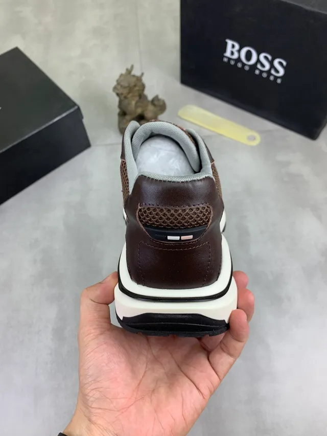 Hugo Boss Brown Leather-Mesh Chunky Sneaker 3
