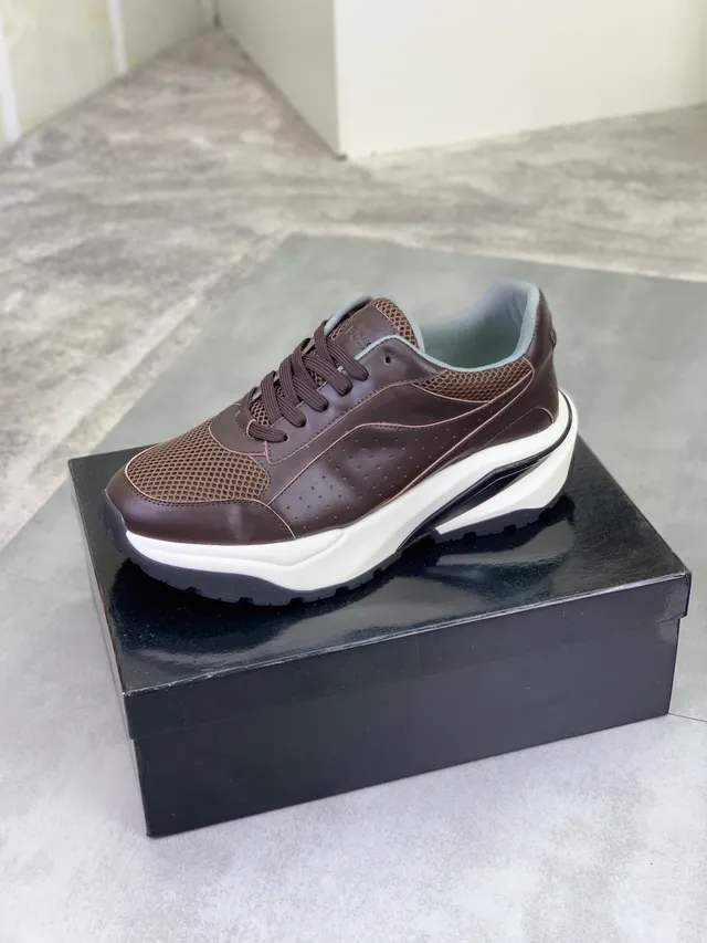 Hugo Boss Brown Leather-Mesh Chunky Sneaker 4