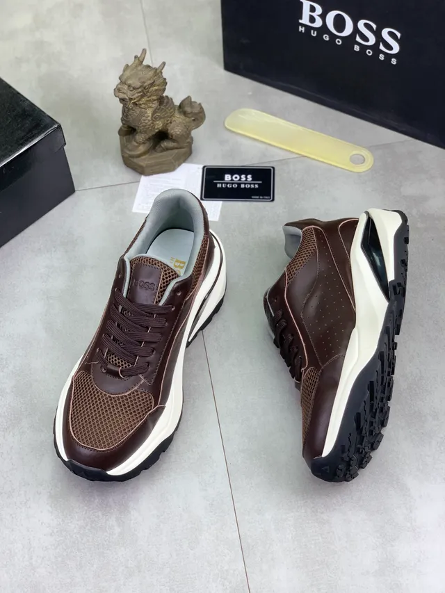 Hugo Boss Brown Leather-Mesh Chunky Sneaker 5