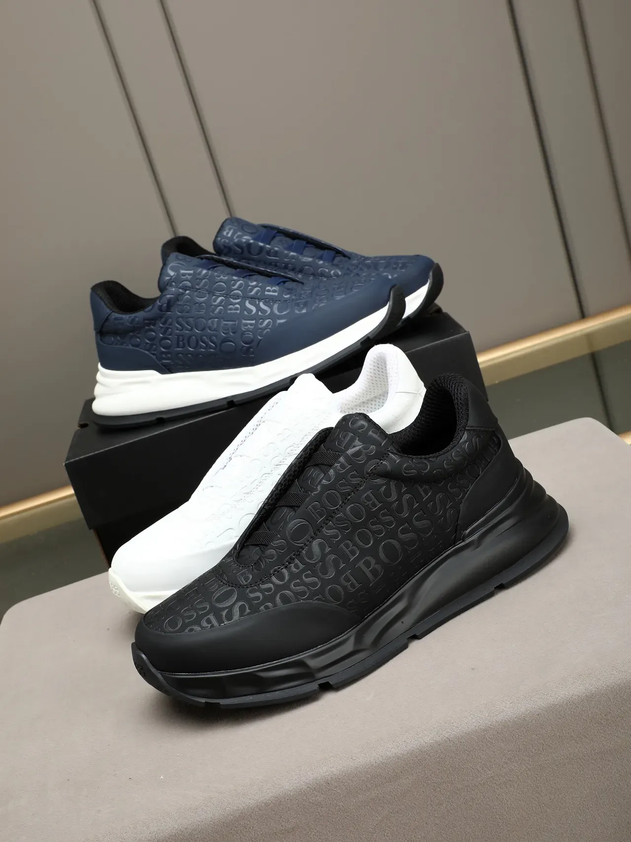 Hugo Boss Embossed Monogram Navy and White Lifestyle Sneaker 2