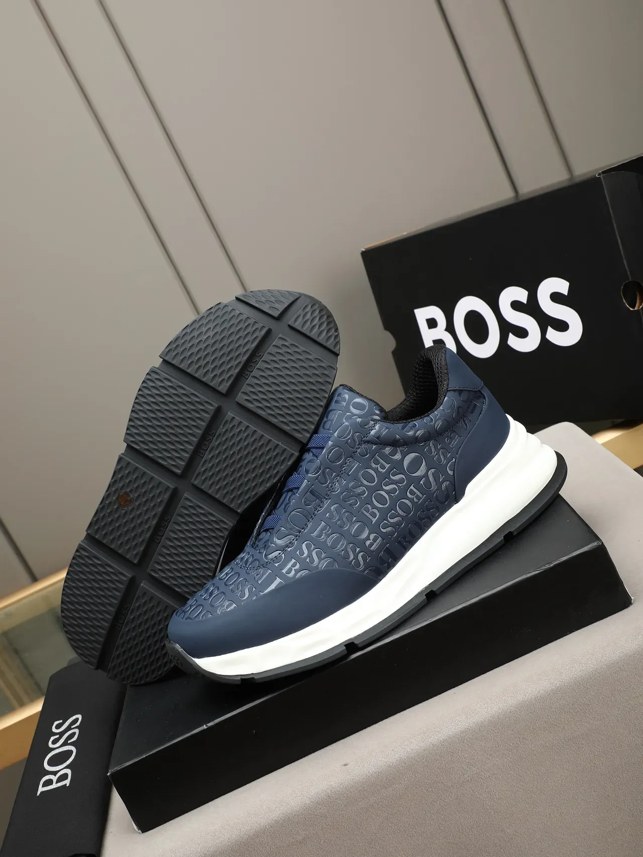 Hugo Boss Embossed Monogram Navy and White Lifestyle Sneaker 5