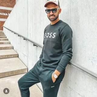 Hugo Boss Gray Boxy Fit Logo Patch Sweater