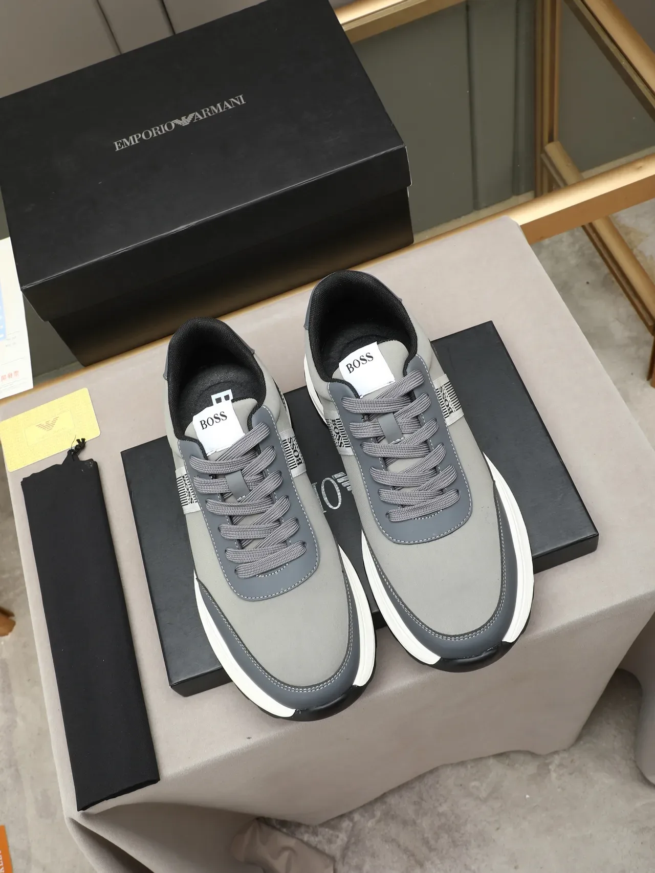 Hugo Boss Gray White Modern Low-Top Synthetic Upper Sneakers 3