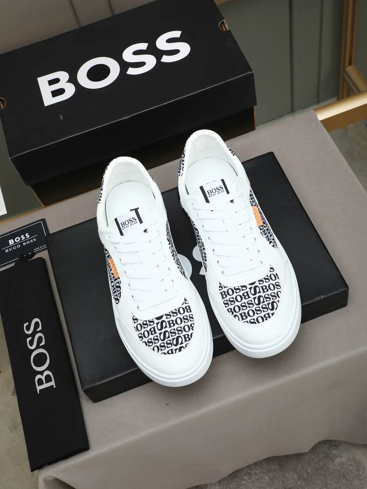 Hugo Boss Logo-Print White and Black Lifestyle Sneakers 3
