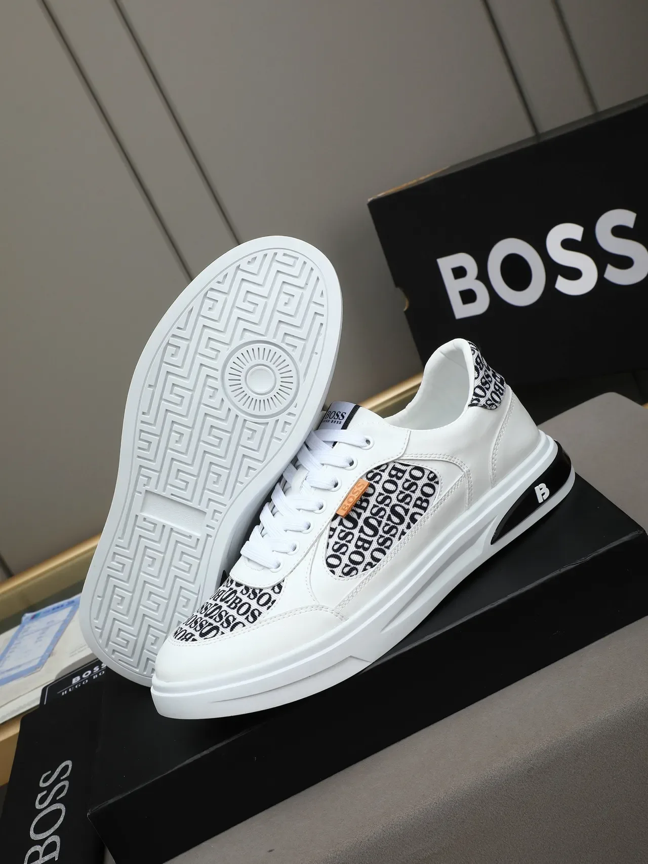 Hugo Boss Logo-Print White and Black Lifestyle Sneakers 4
