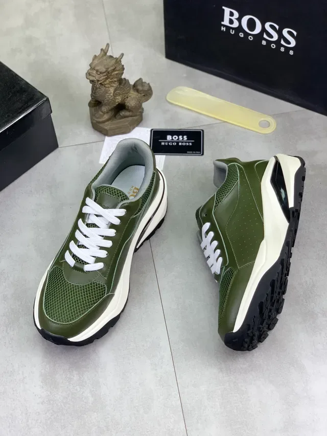 Hugo Boss Sneakers Lifestyle Vert Olive en Maille et Cuir 6