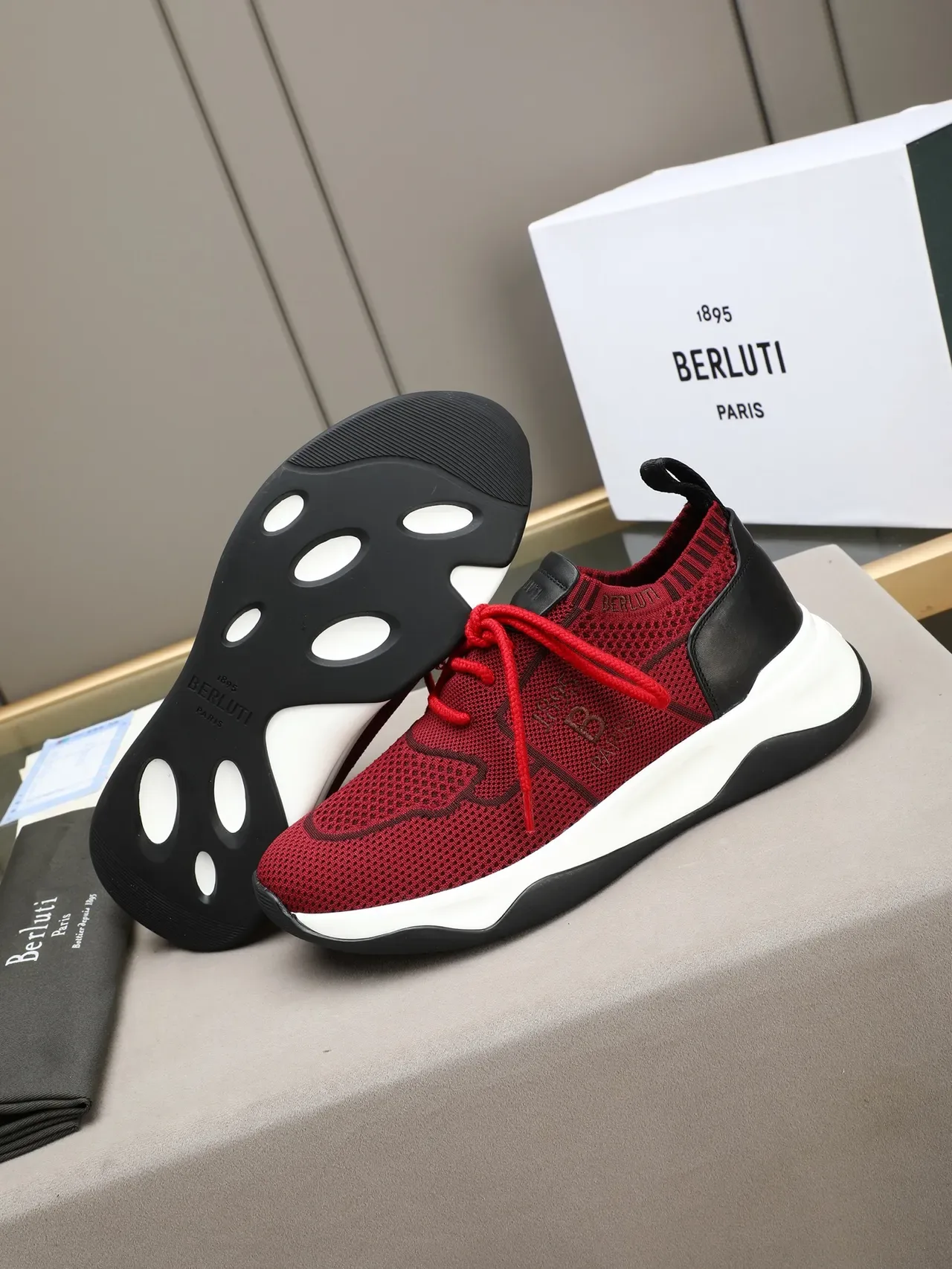 Hugo Boss Red and Black Knit Lifestyle Sneaker 4