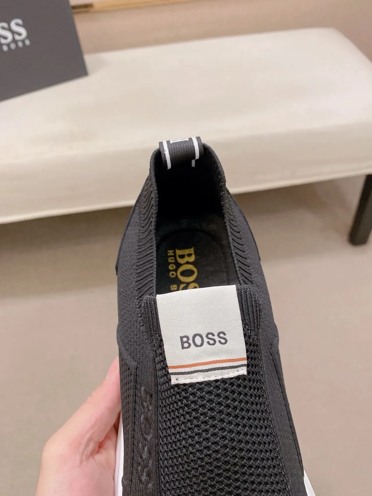 Hugo Boss Chaussures Lifestyle Slip-On en Tricot Noir et Blanc 3