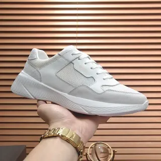 Hugo Boss White Gray Mixed-Material Upper Sculpted Ridged Sole Lifestyle Sneakers