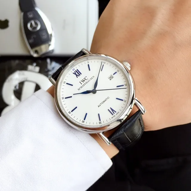 IWC Portugieser Automatic White Dial Black Leather Mechanical Watch 4