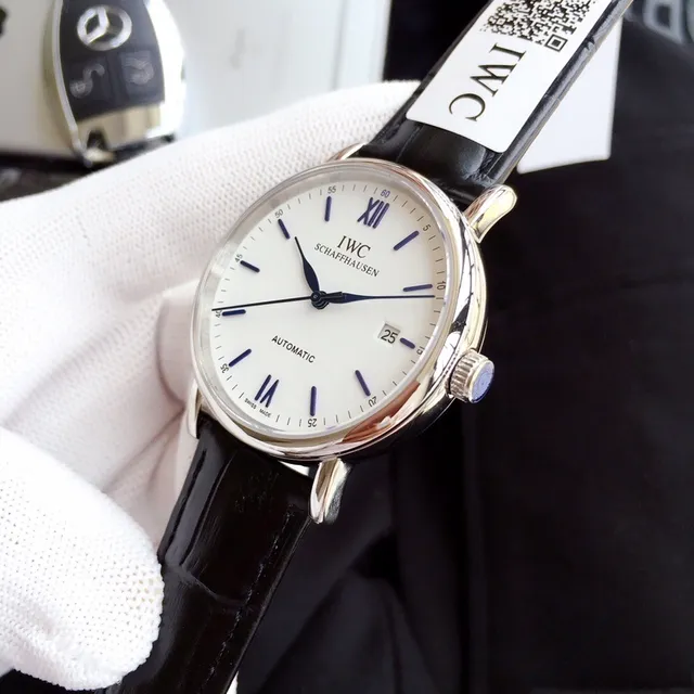 IWC Portugieser Automatic White Dial Black Leather Mechanical Watch 5