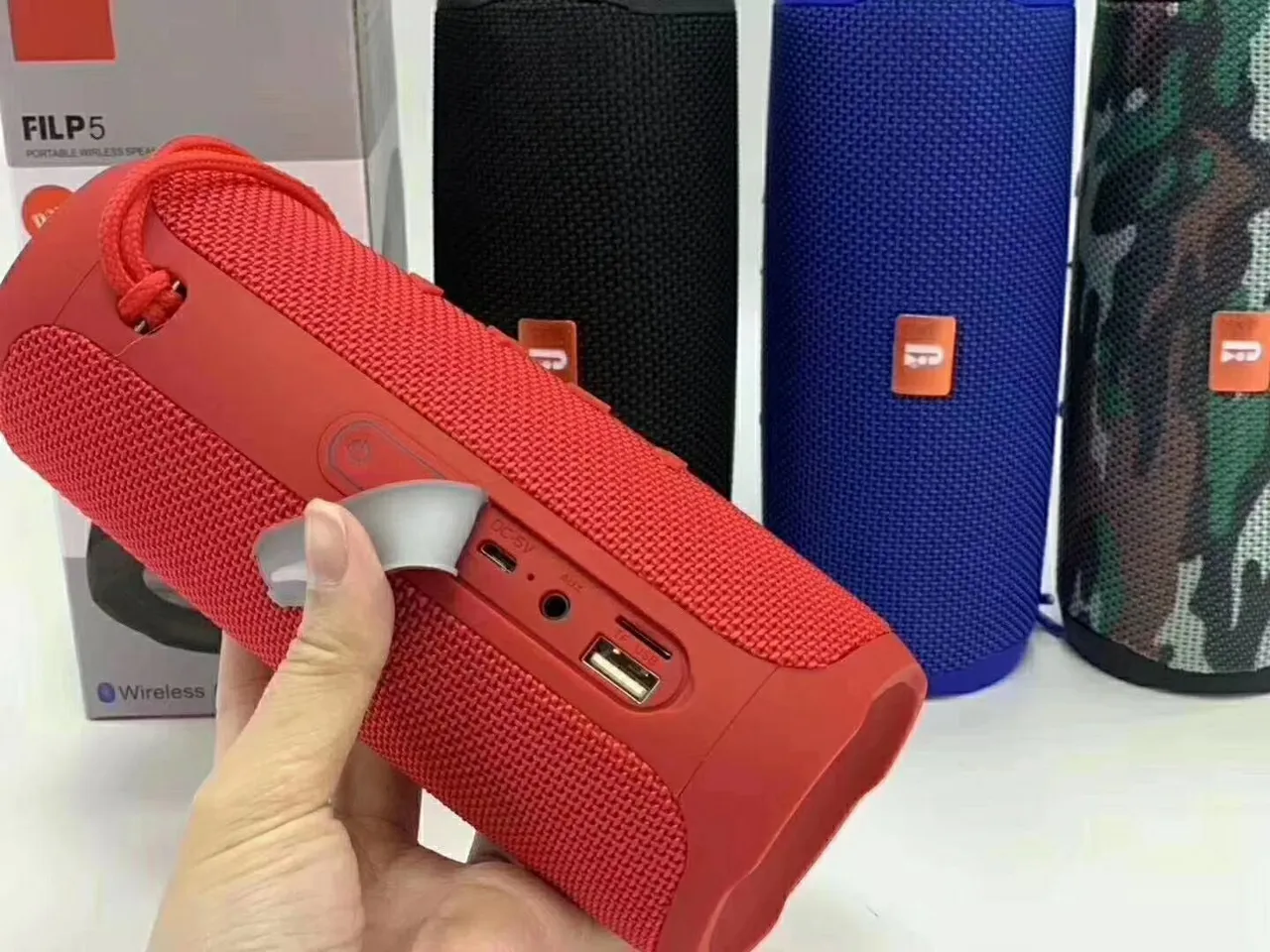 JBL Charge Black Red Cylindrical Fabric-Grille Portable Speaker 5
