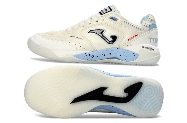 Joma Flex Beige Blue Perforated Leather Upper Speckled Light Midsole Lifestyle Sneakers 6