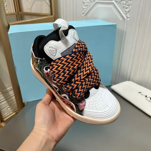 Lanvin Multicolor White Layered Mixed-Material Upper Snakeskin-Print Side Panels Sneakers 4
