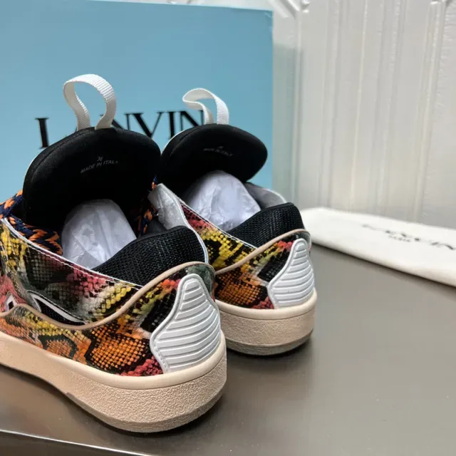 Lanvin Multicolor White Layered Mixed-Material Upper Snakeskin-Print Side Panels Sneakers 5