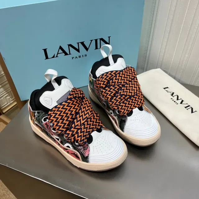 Lanvin Multicolor White Layered Mixed-Material Upper Snakeskin-Print Side Panels Sneakers 9