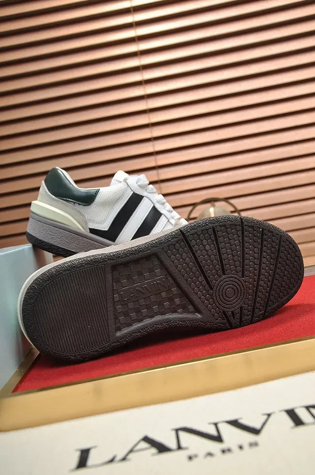 Lanvin White Black Mixed-Material Upper Side Stripe Branding Sneakers 4
