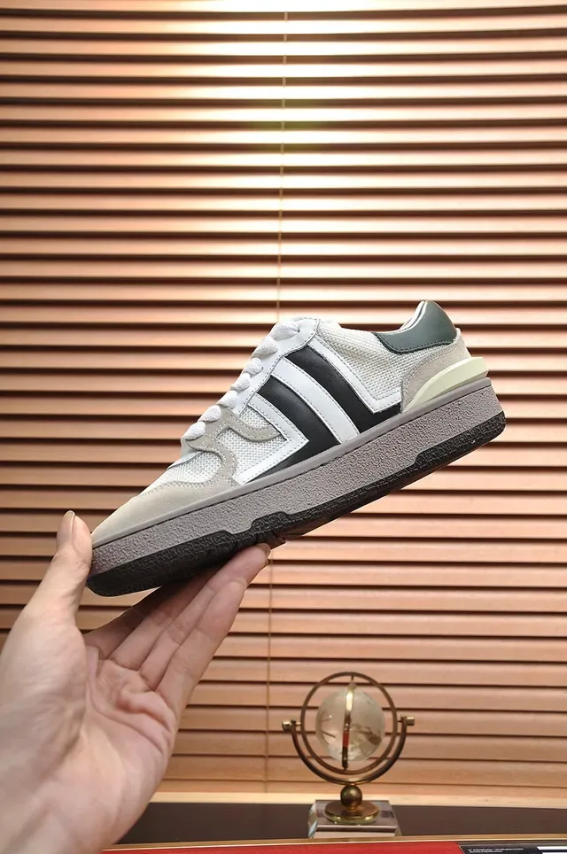 Lanvin White Black Mixed-Material Upper Side Stripe Branding Sneakers 6