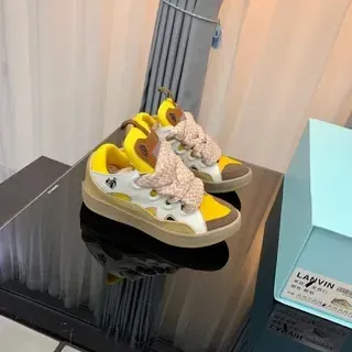 Lanvin Yellow White Hybrid Lace-and-Strap Closure Layered Synthetic Overlays Lifestyle Sneakers