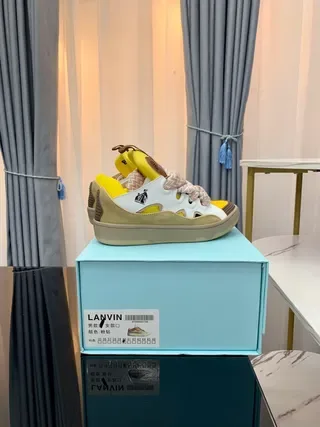 Lanvin Yellow White Hybrid Lace-and-Strap Closure Layered Synthetic Overlays Lifestyle Sneakers 2
