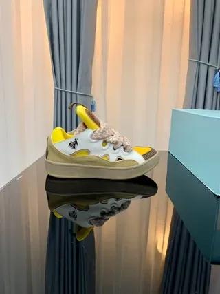 Lanvin Yellow White Hybrid Lace-and-Strap Closure Layered Synthetic Overlays Lifestyle Sneakers 3