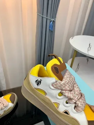 Lanvin Yellow White Hybrid Lace-and-Strap Closure Layered Synthetic Overlays Lifestyle Sneakers 4