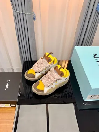 Lanvin Yellow White Hybrid Lace-and-Strap Closure Layered Synthetic Overlays Lifestyle Sneakers 7